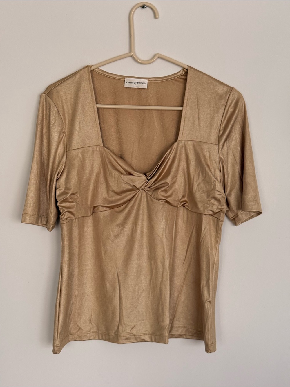 Laura Petites Vintage Gold Metallic Shimmer Ruched Sweetheart Top Blouse XL‎